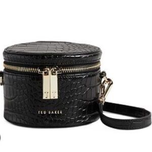 Ted Baker London Black Croc-Embossed Round Crossbody Bag with Gold Hardware